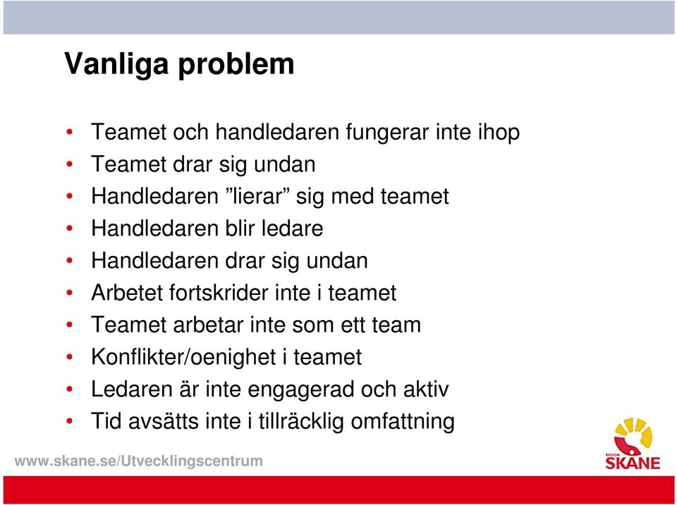 Arbetet fortskrider inte i teamet Teamet arbetar inte som ett team