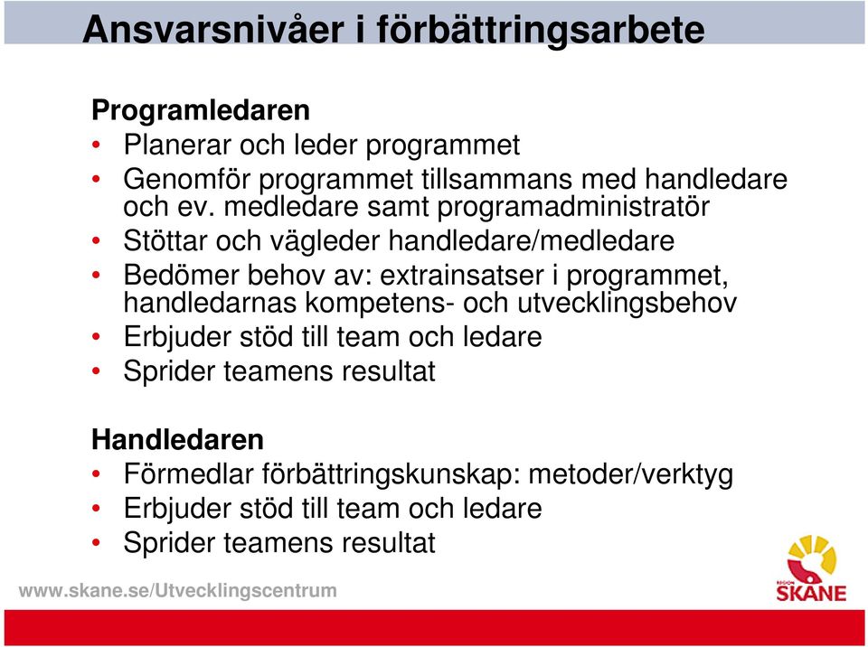 medledare samt programadministratör Stöttar och vägleder handledare/medledare Bedömer behov av: extrainsatser i