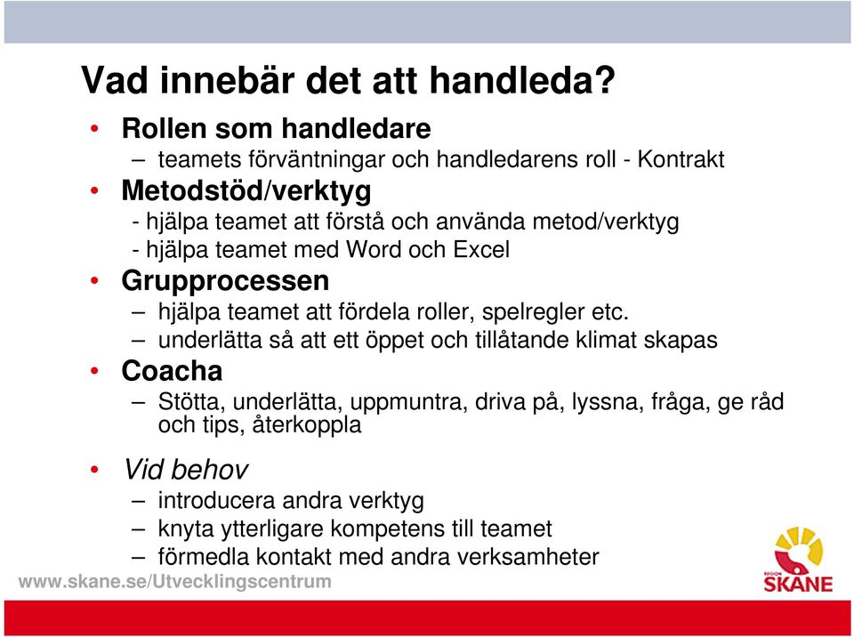 metod/verktyg - hjälpa teamet med Word och Excel Grupprocessen hjälpa teamet att fördela roller, spelregler etc.