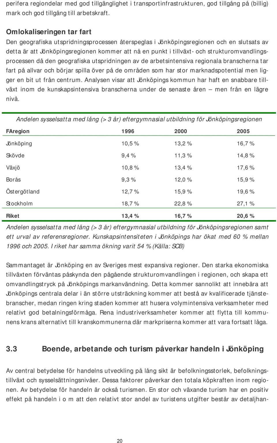 strukturomvandlingsprocessen då den geografiska utspridningen av de arbetsintensiva regionala branscherna tar fart på allvar och börjar spilla över på de områden som har stor marknadspotential men