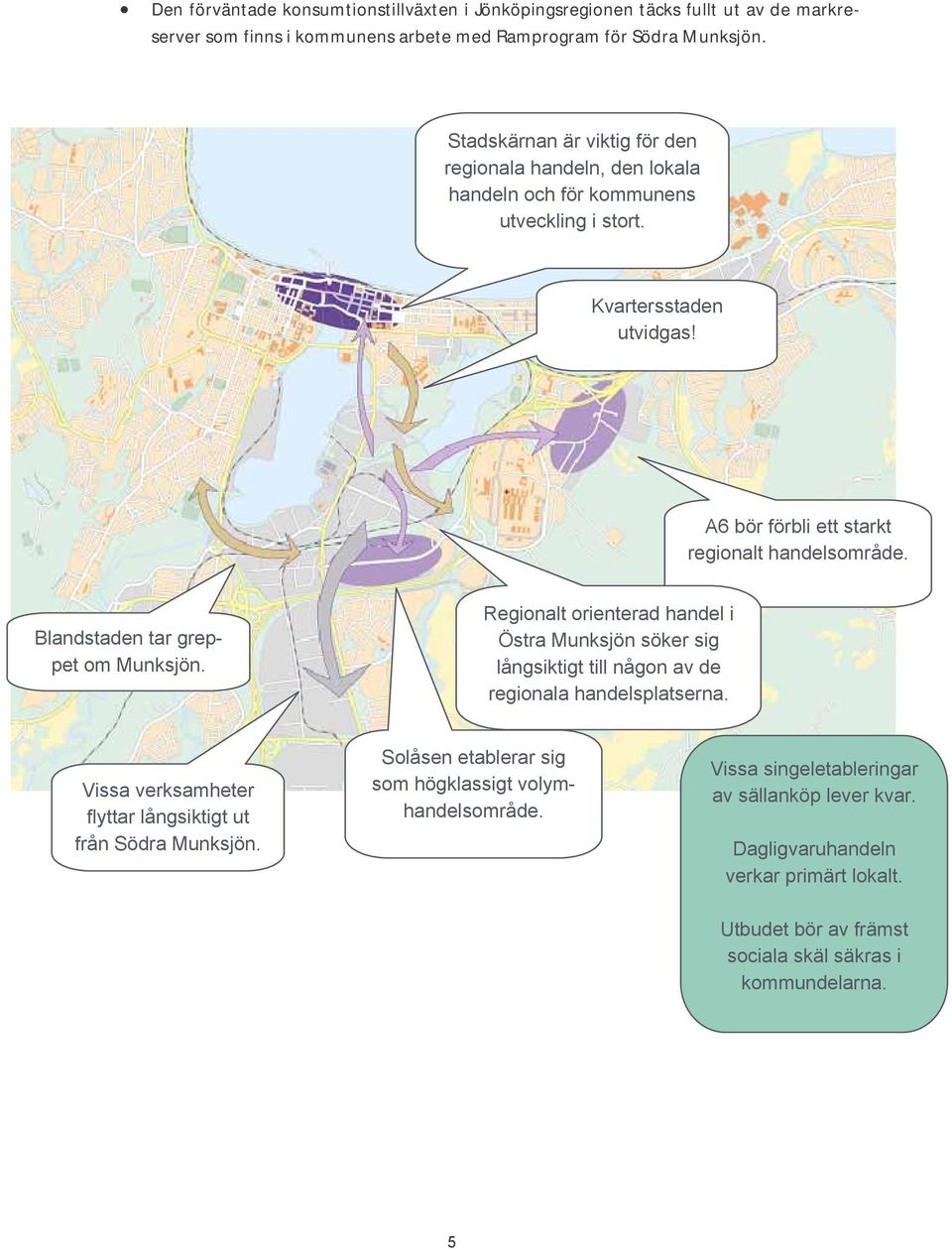 Blandstaden tar greppet om Munksjön. Regionalt orienterad handel i Östra Munksjön söker sig långsiktigt till någon av de regionala handelsplatserna.