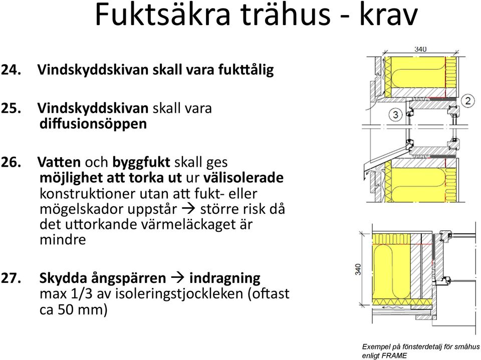 Va6en och byggfukt skall ges möjlighet a6 torka ut ur välisolerade konstruk6oner utan a` fukt- eller