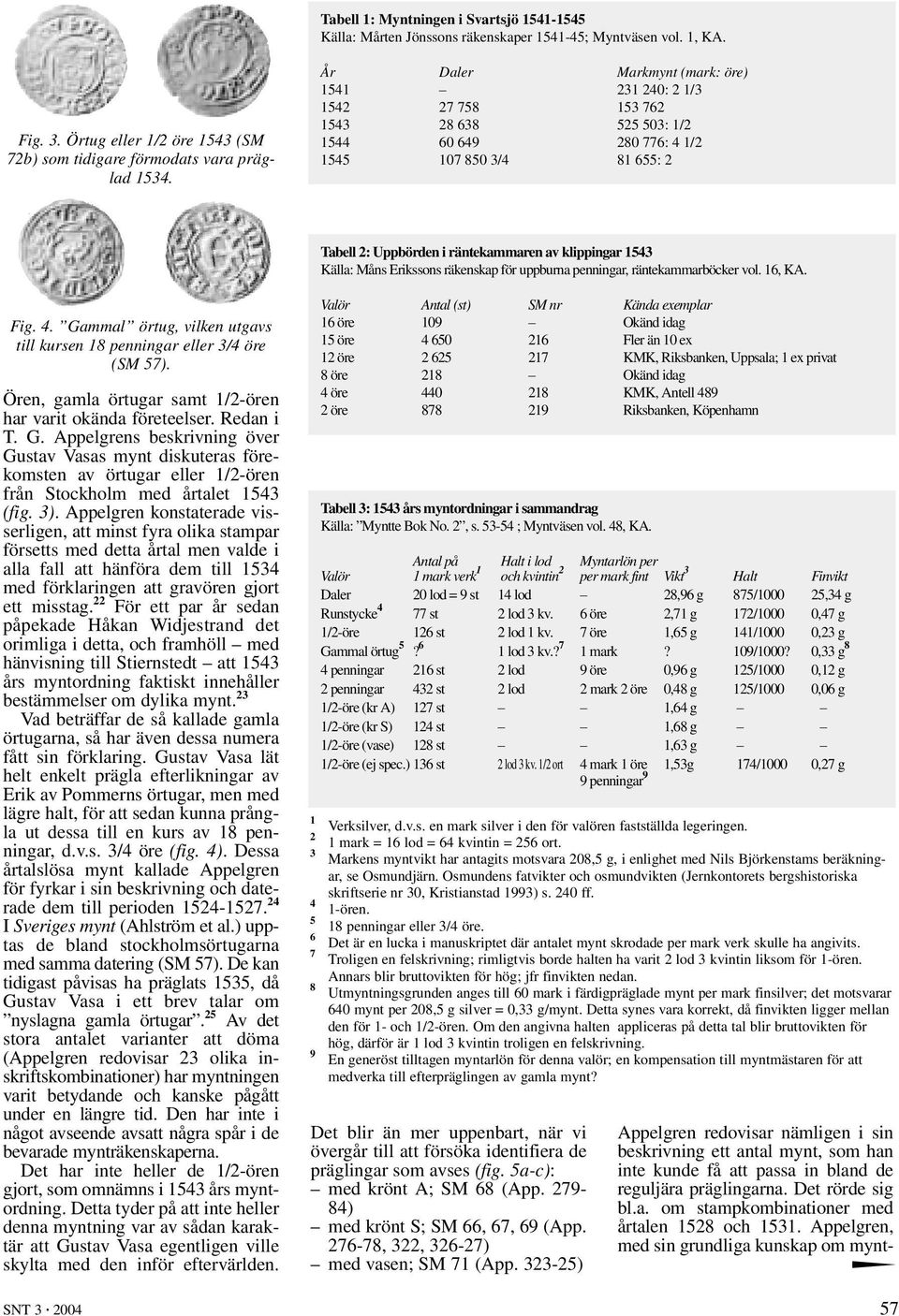 1543 Källa: Måns Erikssons räkenskap för uppburna penningar, räntekammarböcker vol. 16, KA. Fig. 4. Gammal örtug, vilken utgavs till kursen 18 penningar eller 3/4 öre (SM 57).