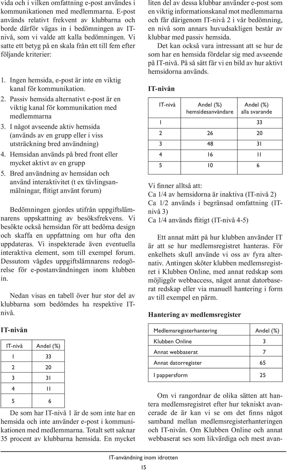 Vi satte ett betyg på en skala från ett till fem efter följande kriterier: 1. Ingen hemsida, e-post är inte en viktig kanal för kommunikation. 2.