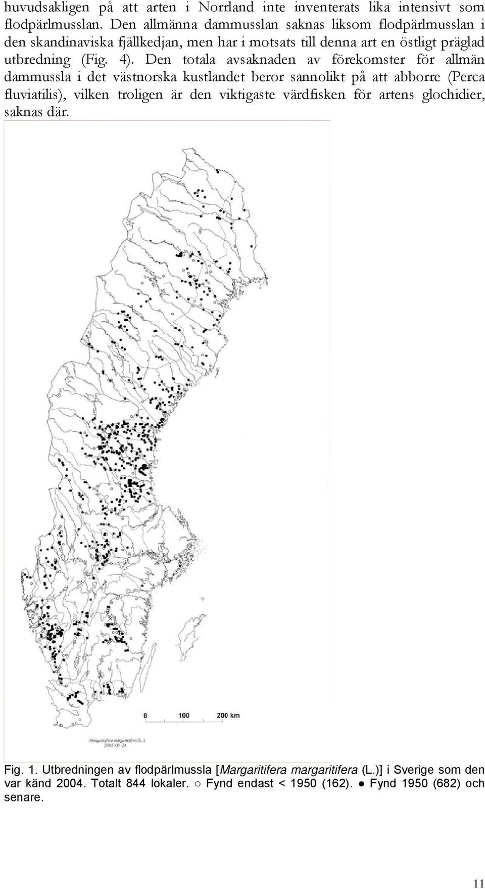 Den totala avsaknaden av förekomster för allmän dammussla i det västnorska kustlandet beror sannolikt på att abborre (Perca fluviatilis), vilken troligen är den