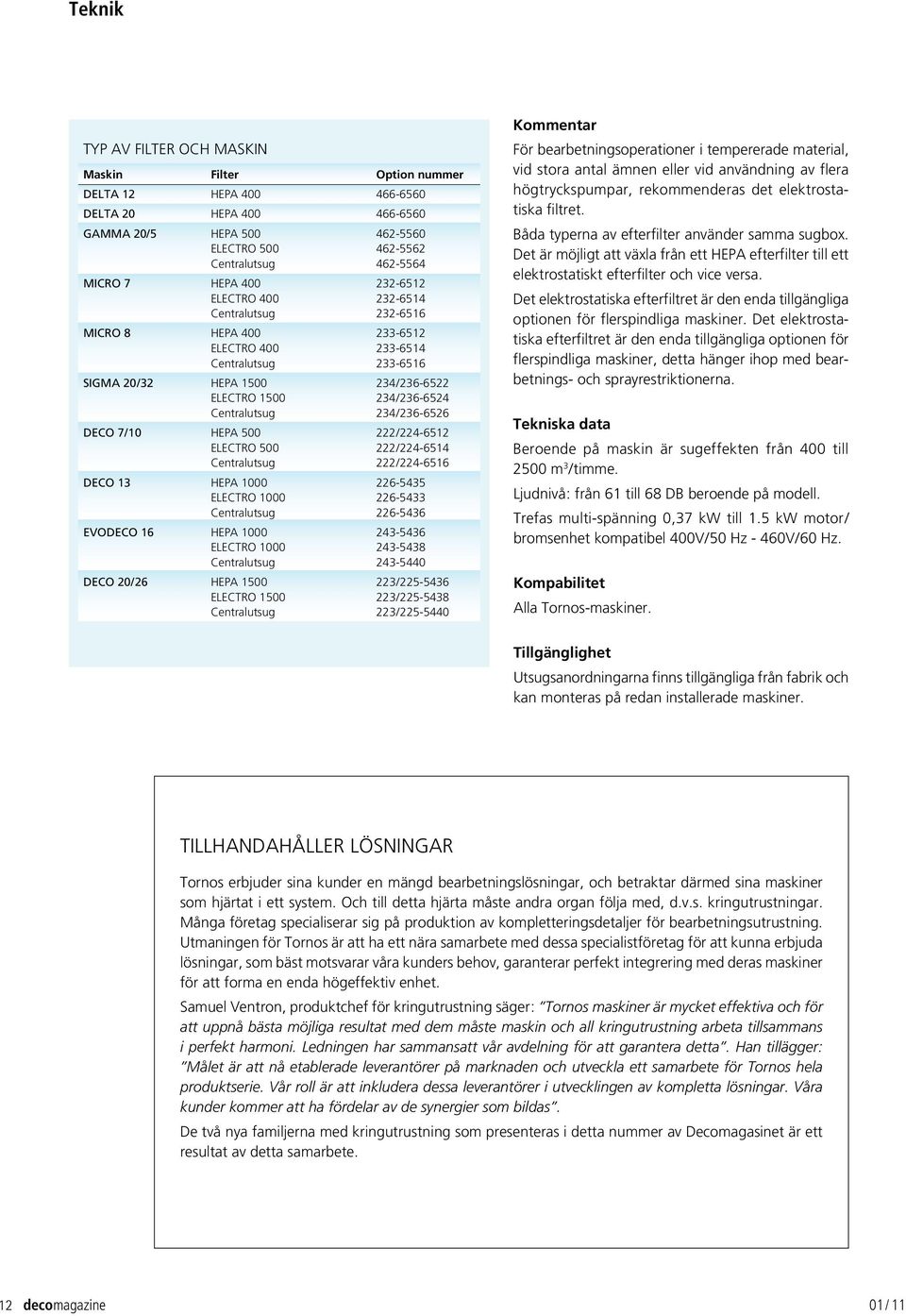Centralutsug 234 / 236-6526 DECO 7 / 10 HEPA 500 222 / 224-6512 ELECTRO 500 222 / 224-6514 Centralutsug 222 / 224-6516 DECO 13 HEPA 1000 226-5435 ELECTRO 1000 226-5433 Centralutsug 226-5436 EVODECO