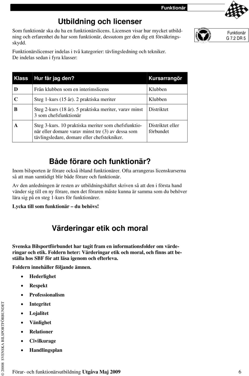 Kursarrangör D Från klubben som en interimslicens Klubben C Steg 1-kurs (15 år). 2 praktiska meriter Klubben B A Steg 2-kurs (18 år).