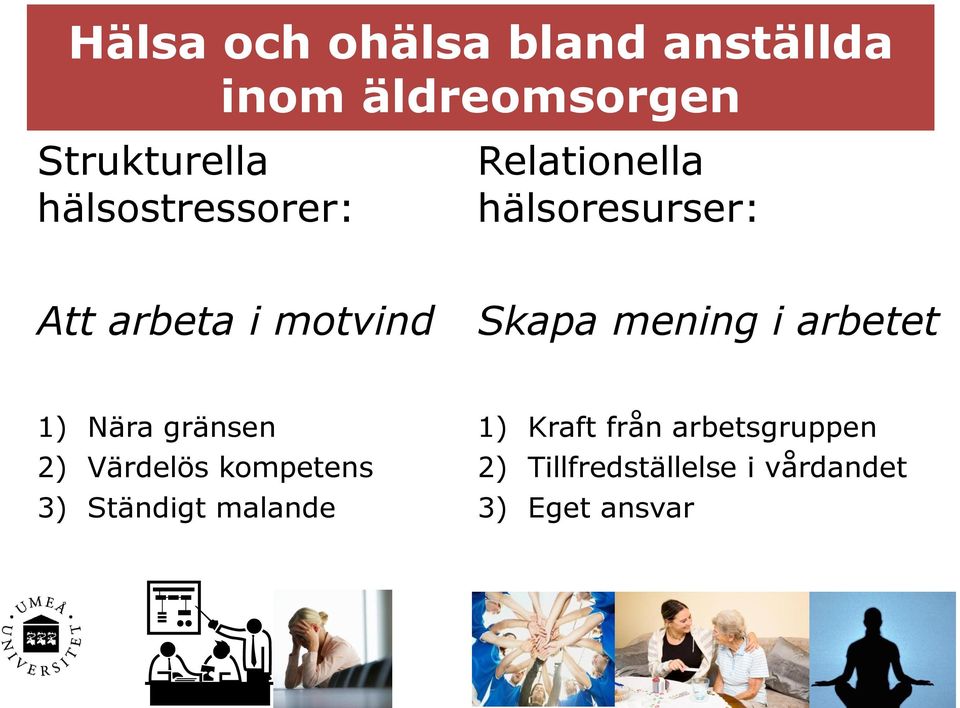 mening i arbetet 1) Nära gränsen 2) Värdelös kompetens 3) Ständigt