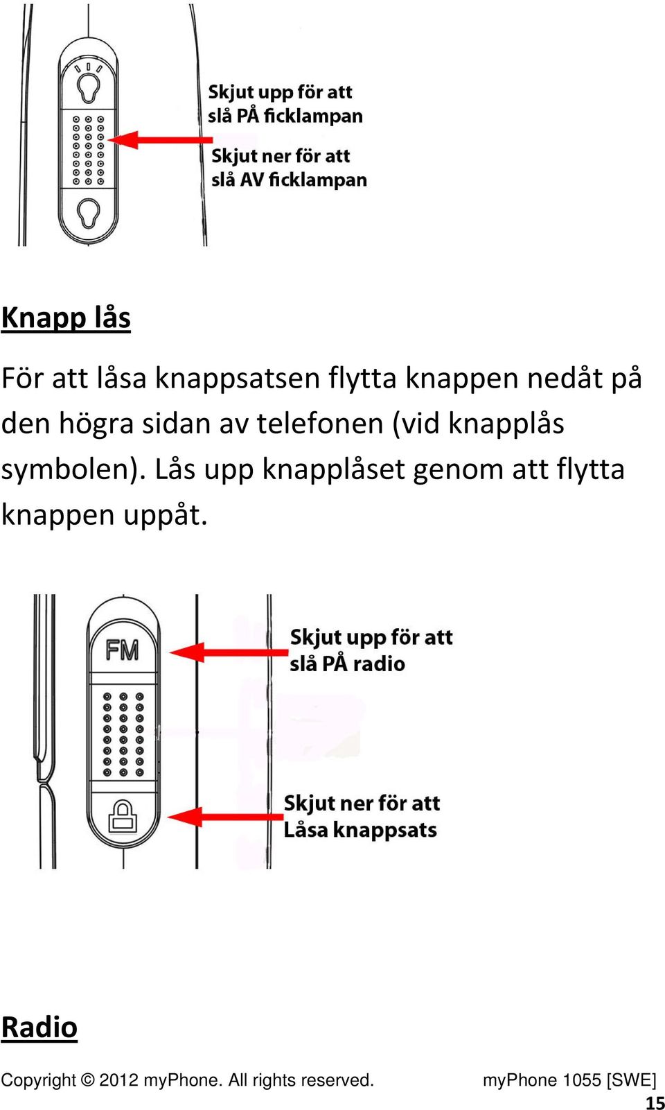 telefonen (vid knapplås symbolen).