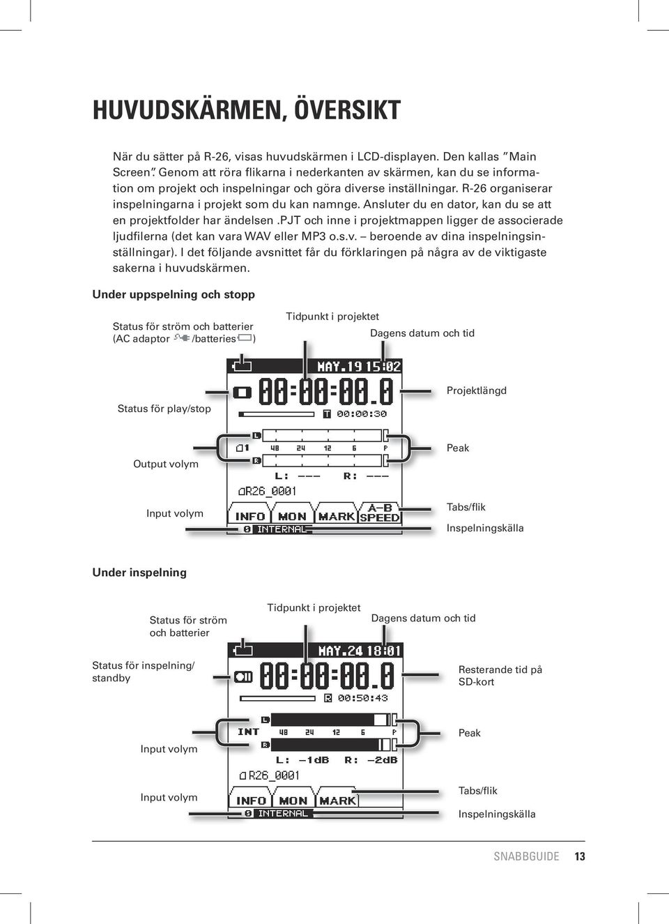 Ansluter du en dator, kan du se att en projektfolder har ändelsen.pjt och inne i projektmappen ligger de associerade ljudfilerna (det kan vara WAV eller MP3 o.s.v. beroende av dina inspelningsinställningar).