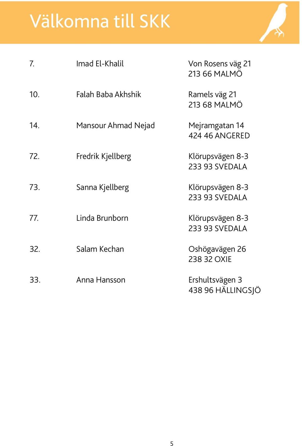 Fredrik Kjellberg Klörupsvägen 8-3 233 93 Svedala 73. Sanna Kjellberg Klörupsvägen 8-3 233 93 Svedala 77.