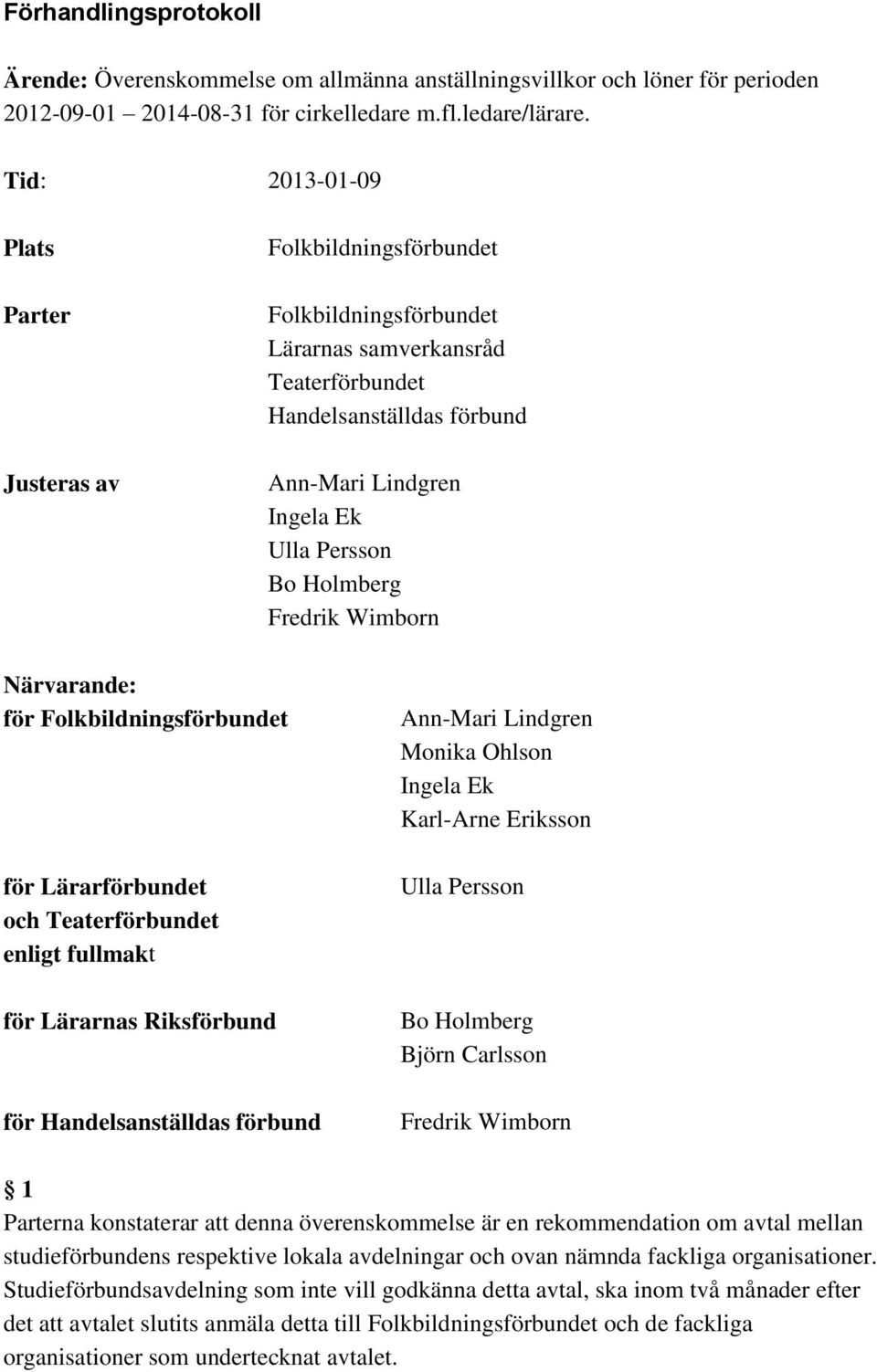 Lärarförbundet och Teaterförbundet enligt fullmakt för Lärarnas Riksförbund för Handelsanställdas förbund Ann-Mari Lindgren Monika Ohlson Ingela Ek Karl-Arne Eriksson Ulla Persson Bo Holmberg Björn