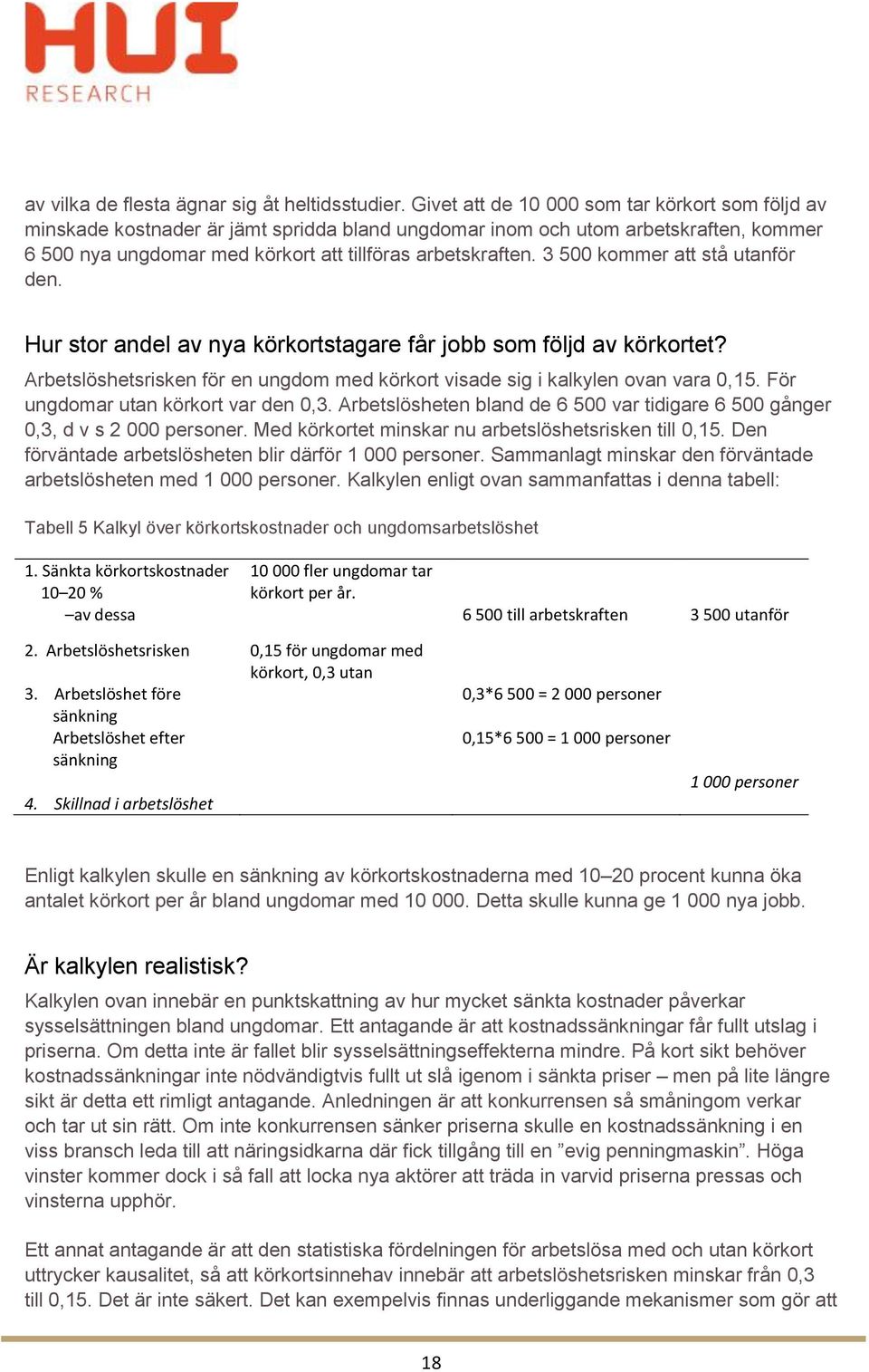 3 500 kommer att stå utanför den. Hur stor andel av nya körkortstagare får jobb som följd av körkortet? Arbetslöshetsrisken för en ungdom med körkort visade sig i kalkylen ovan vara 0,15.