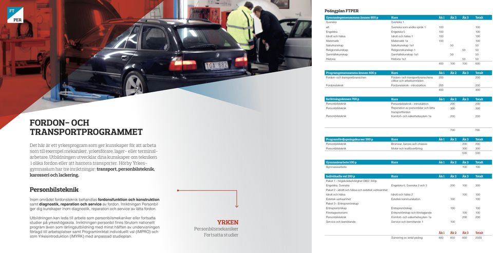 Programgemensamma ämnen p Fordon- och transportbranschen Fordon- och transportbranschens villkor och arbetsområden Fordonsteknik Fordonsteknik - introduktion Inriktningsämnen p - introduktion