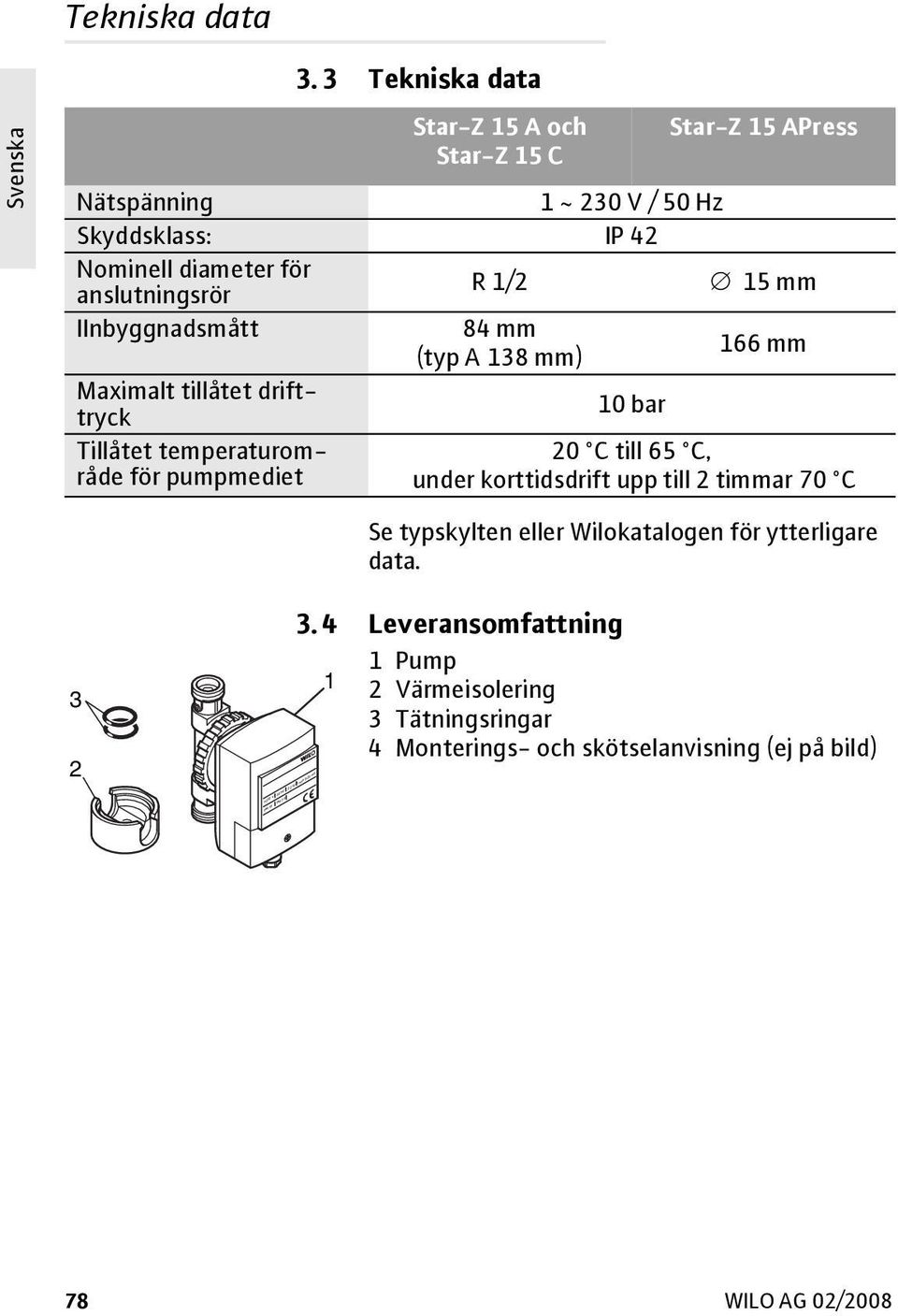 anslutningsrör R 1/2 15 mm IInbyggnadsmått 84 mm (typ A 138 mm) 166 mm Maximalt tillåtet drifttryck 10 bar Tillåtet temperaturområde