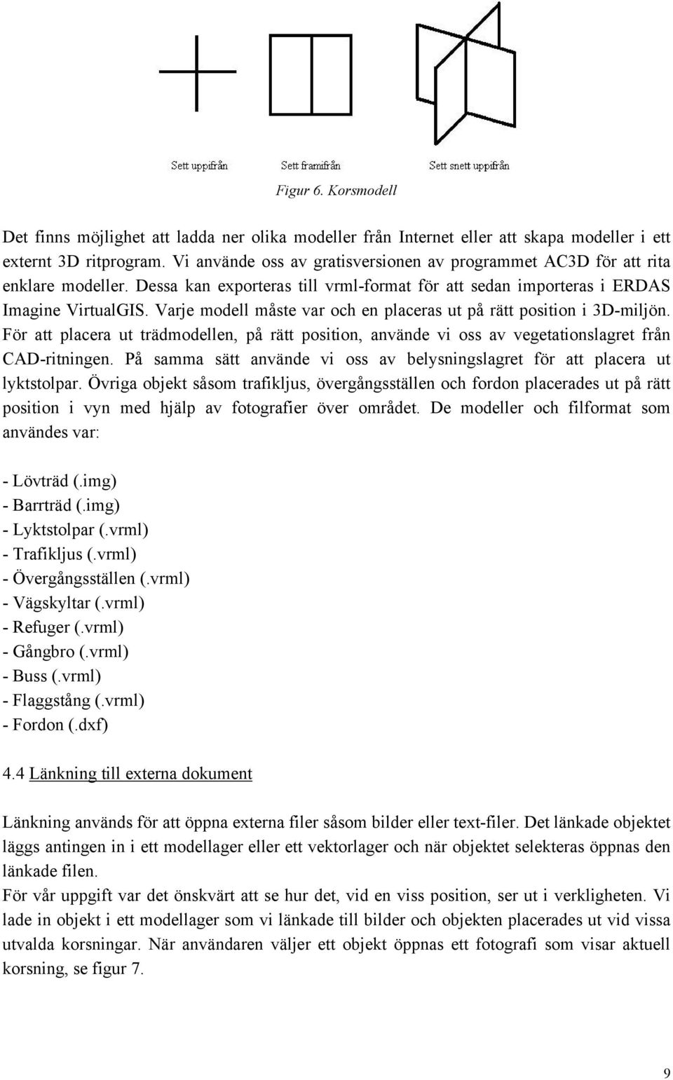 Varje modell måste var och en placeras ut på rätt position i 3D-miljön. För att placera ut trädmodellen, på rätt position, använde vi oss av vegetationslagret från CAD-ritningen.