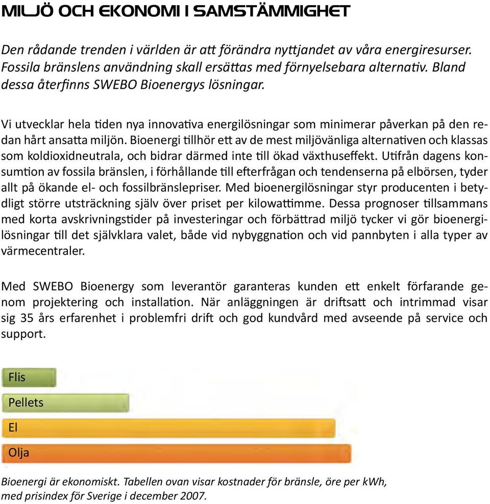 Bioenergi tillhör ett av de mest miljövänliga alternativen och klassas som koldioxidneutrala, och bidrar därmed inte till ökad växthuseffekt.