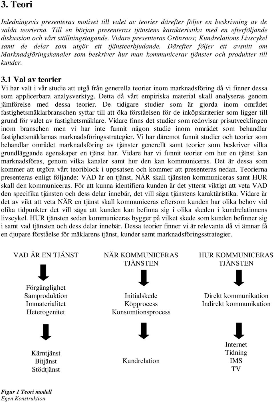 Vidare presenteras Grönroos; Kundrelations Livscykel samt de delar som utgör ett tjänsteerbjudande.