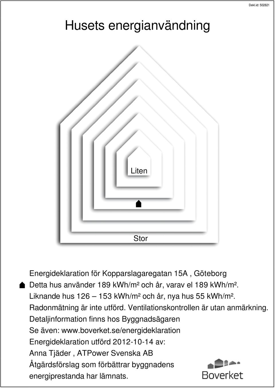 Ventilationskontrollen är utan anmärkning. Detaljinformation finns hos Byggnadsägaren Se även: www.boverket.