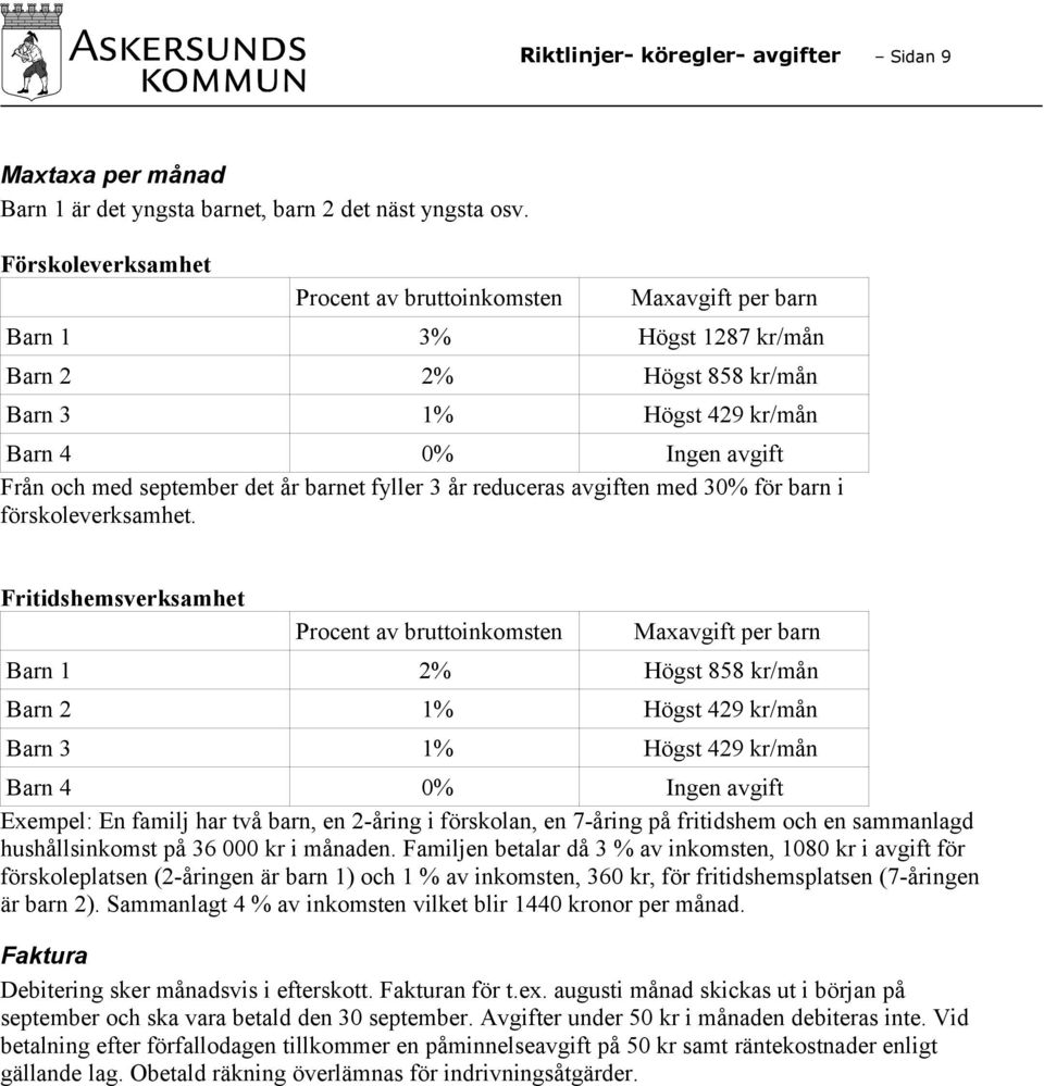 barnet fyller 3 år reduceras avgiften med 30% för barn i förskoleverksamhet.