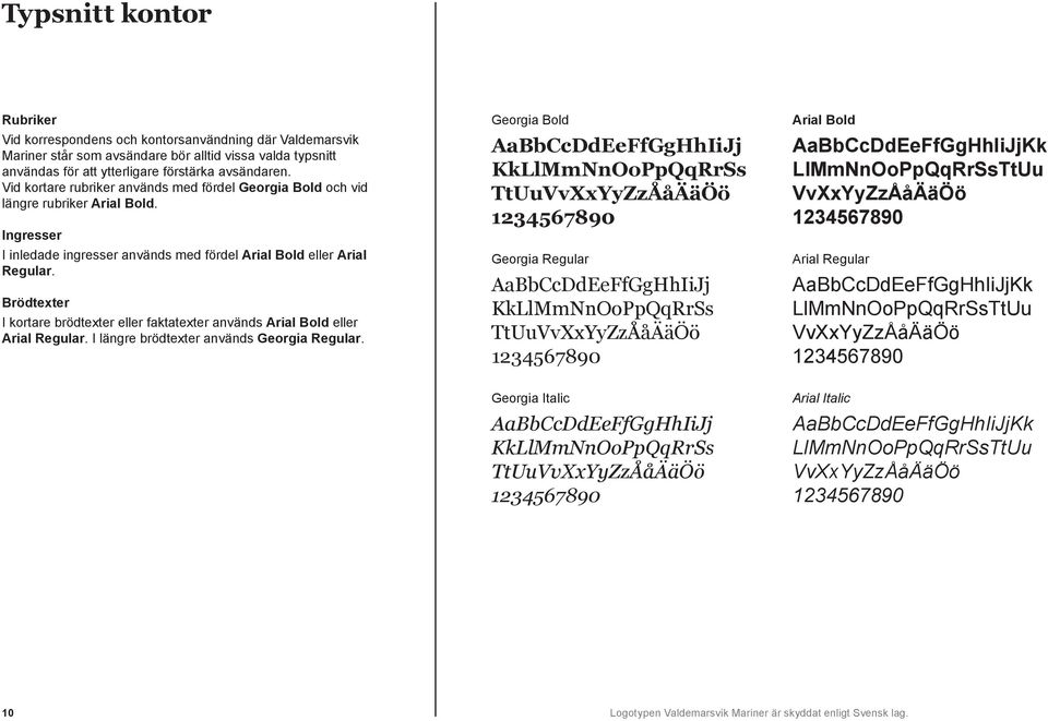 Brödtexter I kortare brödtexter eller faktatexter används Arial Bold eller Arial Regular. I längre brödtexter används Georgia Regular.