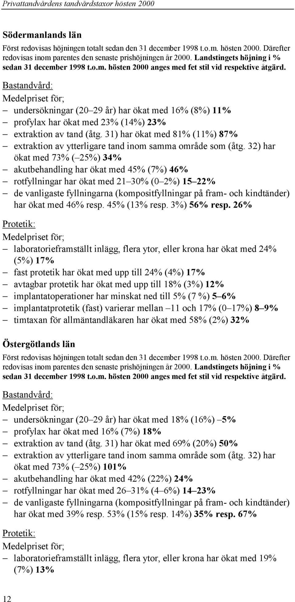 Bastandvård: undersökningar (20 29 år) har ökat med 16% (8%) 11% profylax har ökat med 23% (14%) 23% extraktion av tand (åtg.