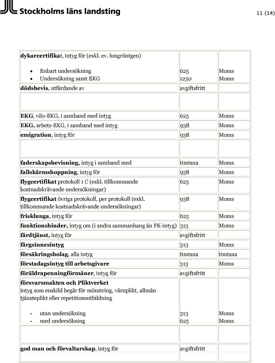 faderskapsbevisning, intyg i samband med timtaxa fallskärmshoppning, intyg för 938 flygcertifikat protokoll 1 C (exkl.