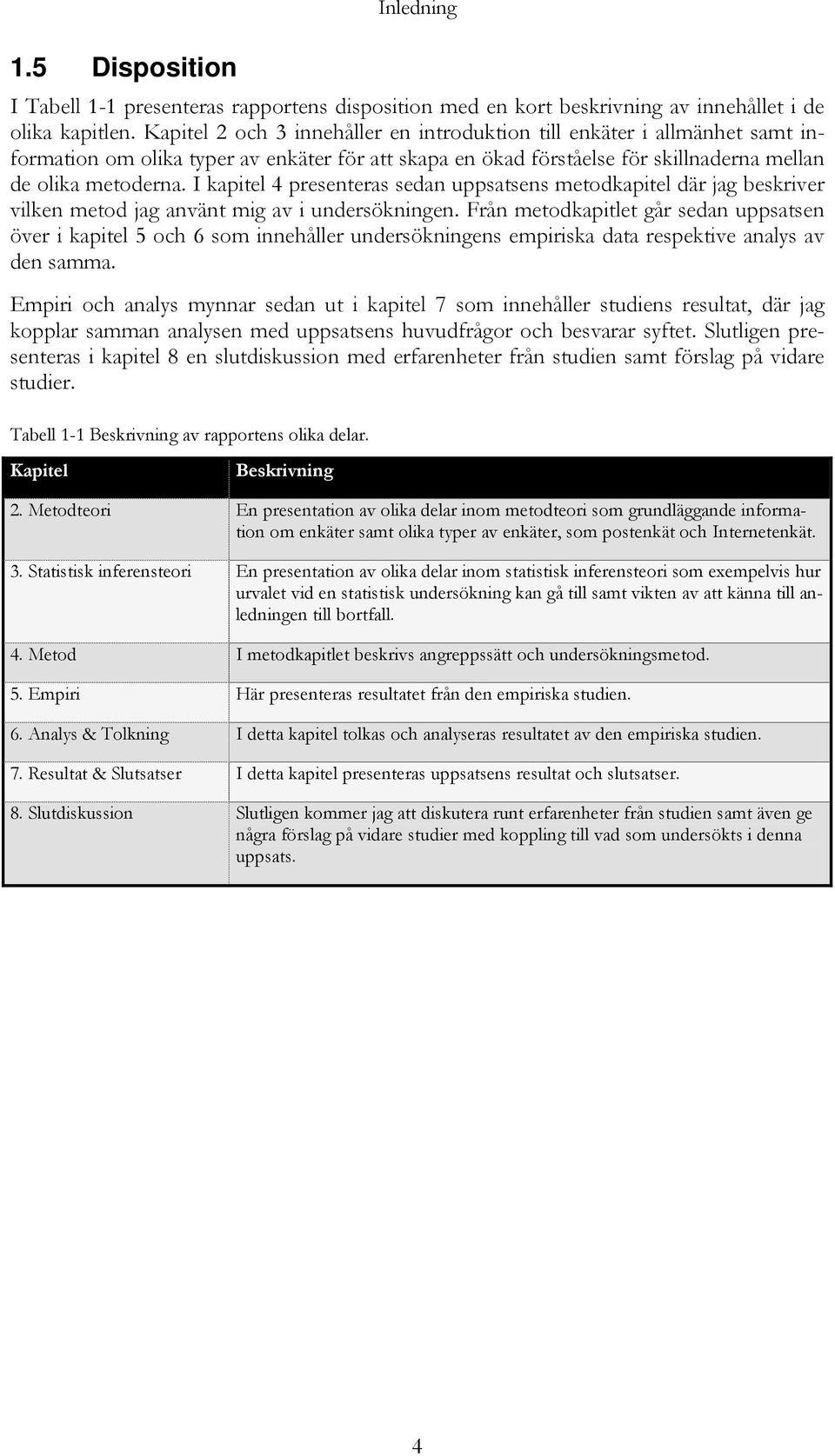 I kapitel 4 presenteras sedan uppsatsens metodkapitel där jag beskriver vilken metod jag använt mig av i undersökningen.