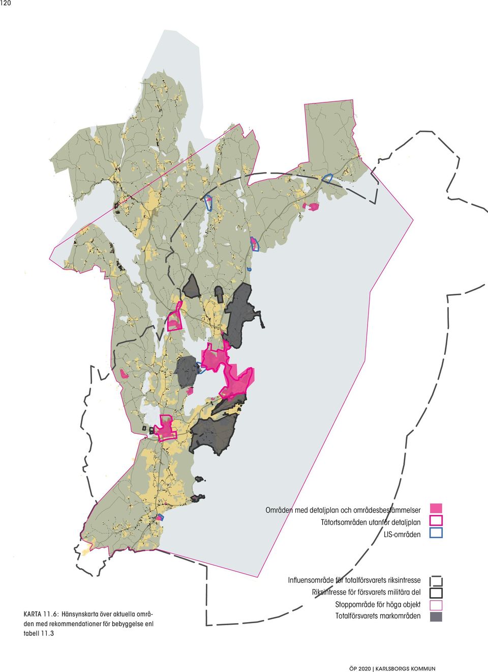 6: Hänsynskarta över aktuella områden med rekommendationer för bebyggelse enl tabell 11.