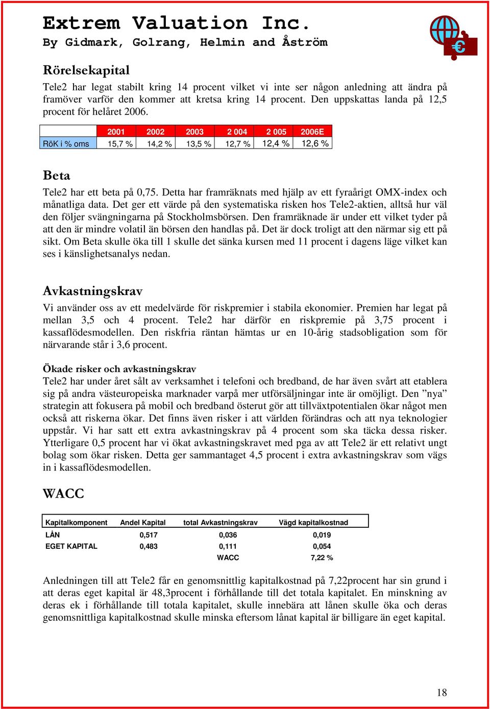 Detta har framräknats med hjälp av ett fyraårigt OMX-index och månatliga data.