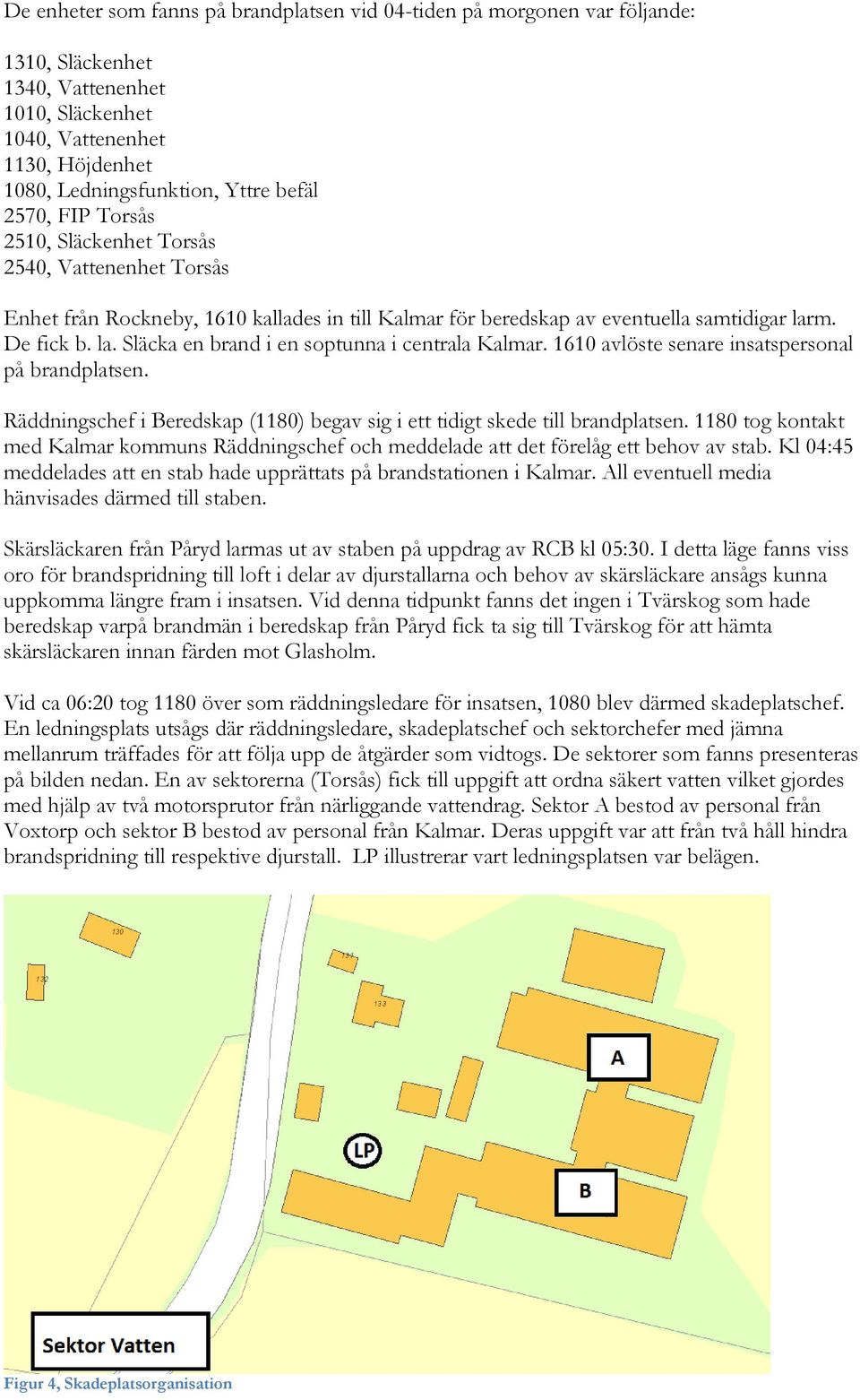 m. De fick b. la. Släcka en brand i en soptunna i centrala Kalmar. 1610 avlöste senare insatspersonal på brandplatsen. Räddningschef i Beredskap (1180) begav sig i ett tidigt skede till brandplatsen.