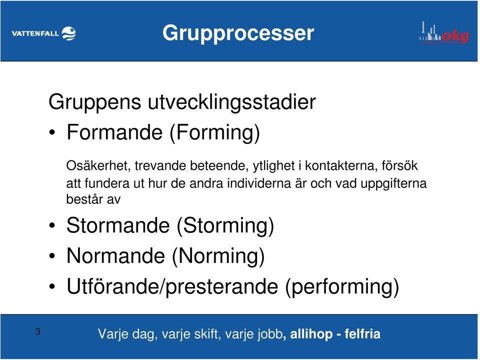 är och vad uppgifterna består av Stormande (Storming) Normande (Norming)