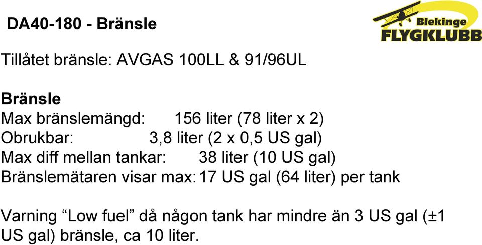 diff mellan tankar: 38 liter (10 US gal) Bränslemätaren visar max: 17 US gal (64