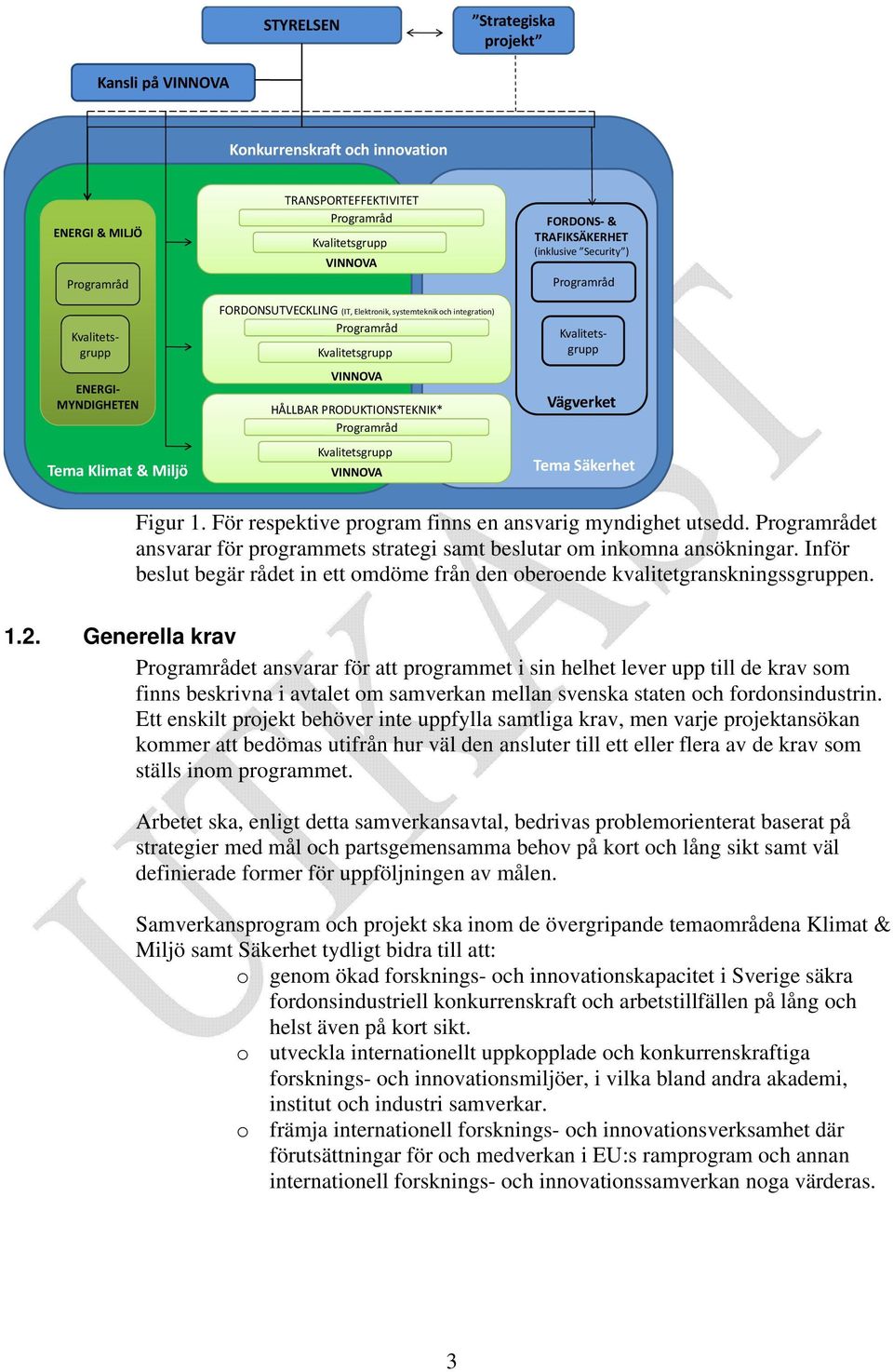 VINNOVA FORDONS & TRAFIKSÄKERHET (inklusive Security ) Programråd Vägverket Tema Säkerhet Figur 1. För respektive program finns en ansvarig myndighet utsedd.