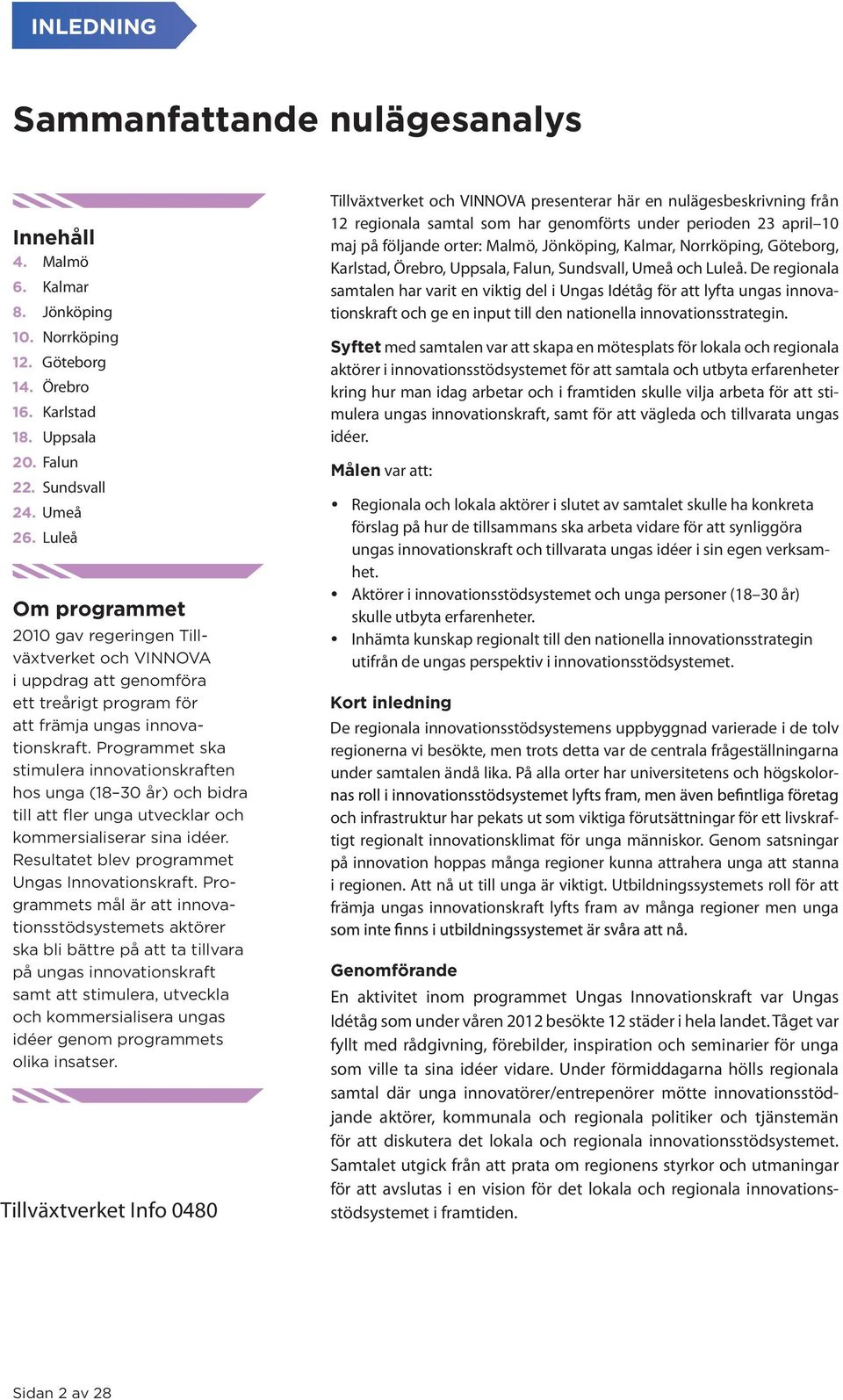 Programmet ska stimulera innovationskraften hos unga (18 30 år) och bidra till att fler unga utvecklar och kommersialiserar sina idéer. Resultatet blev programmet Ungas Innovationskraft.