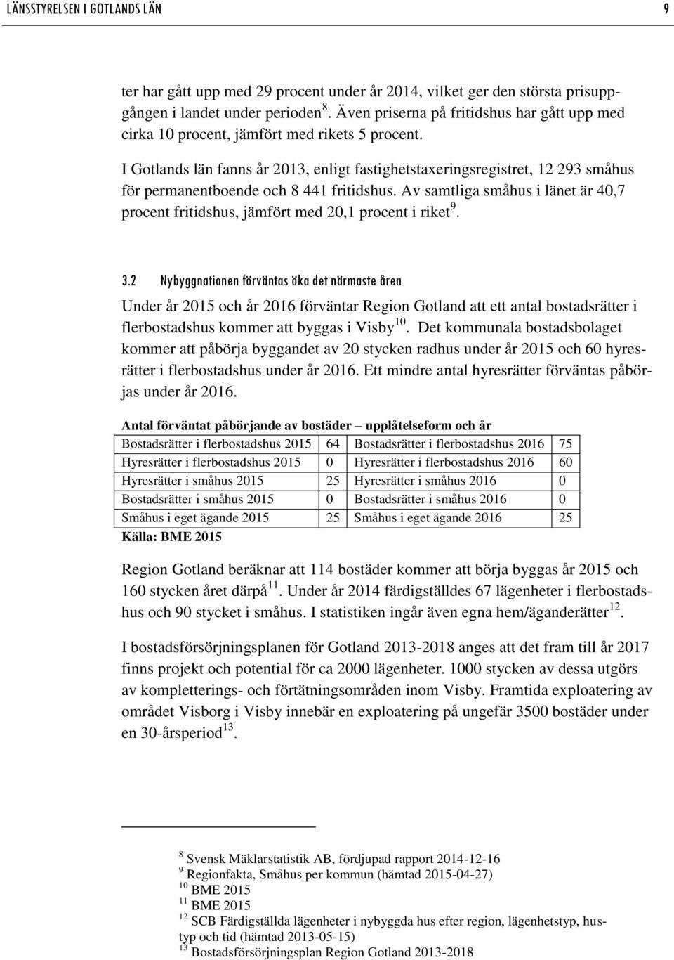 I Gotlands län fanns år 2013, enligt fastighetstaxeringsregistret, 12 293 småhus för permanentboende och 8 441 fritidshus.