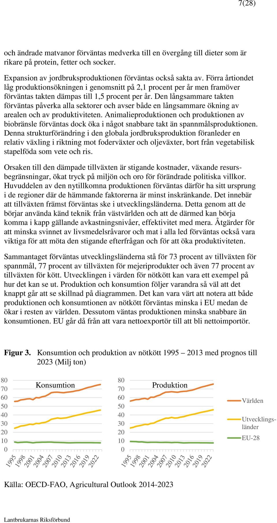 Den långsammare takten förväntas påverka alla sektorer och avser både en långsammare ökning av arealen och av produktiviteten.