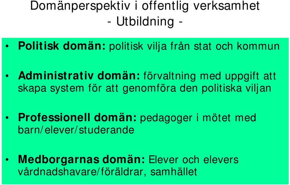 att genomföra den politiska viljan Professionell domän: pedagoger i mötet med