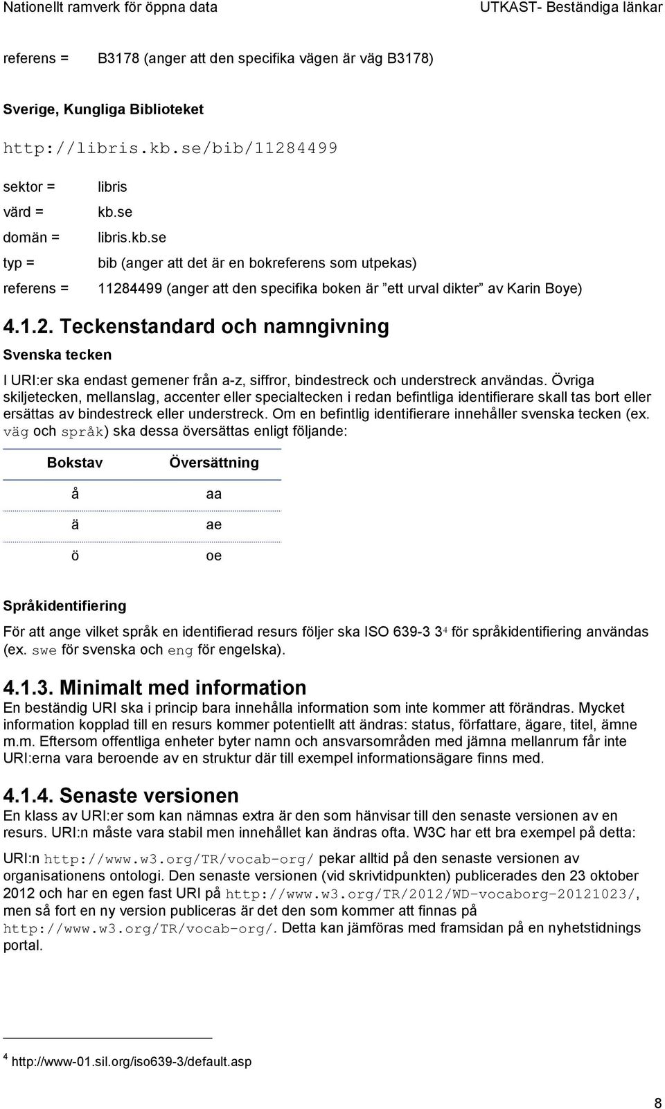 1.2. Teckenstandard och namngivning Svenska tecken I URI:er ska endast gemener från a-z, siffror, bindestreck och understreck användas.