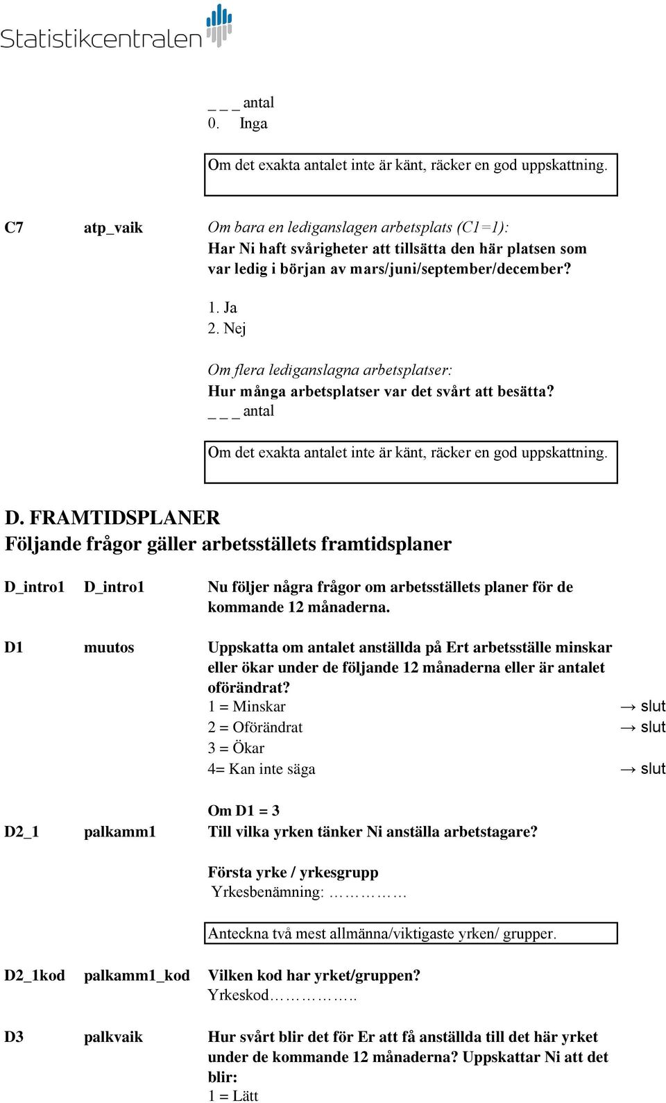 Nej Om flera lediganslagna arbetsplatser: Hur många arbetsplatser var det svårt att besätta? _ antal Om det exakta antalet inte är känt, räcker en god uppskattning. D.