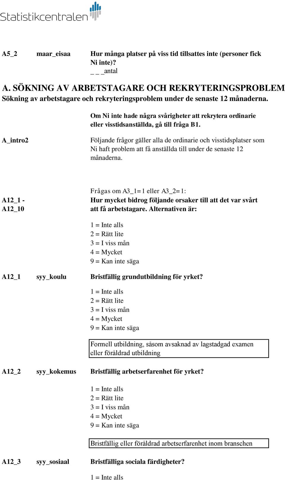 Om Ni inte hade några svårigheter att rekrytera ordinarie eller visstidsanställda, gå till fråga B1.