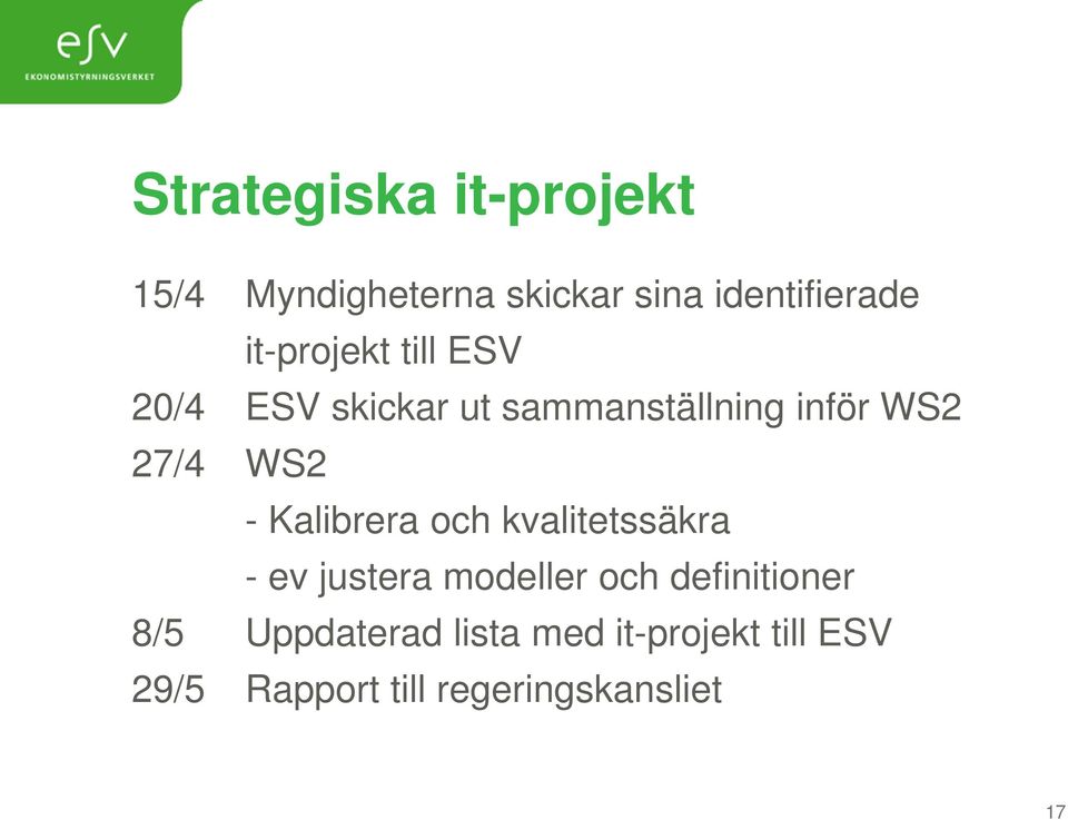 - Kalibrera och kvalitetssäkra - ev justera modeller och definitioner 8/5