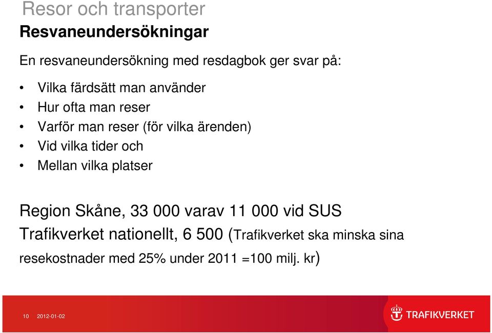 tider och Mellan vilka platser Region Skåne, 33 000 varav 11 000 vid SUS Trafikverket