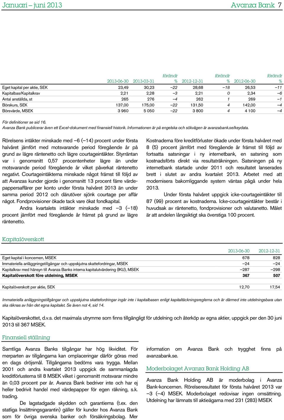 Avanza Bank publicerar även ett Excel-dokument med finansiell historik. Informationen är på engelska och sökvägen är avanzabank.se/keydata.