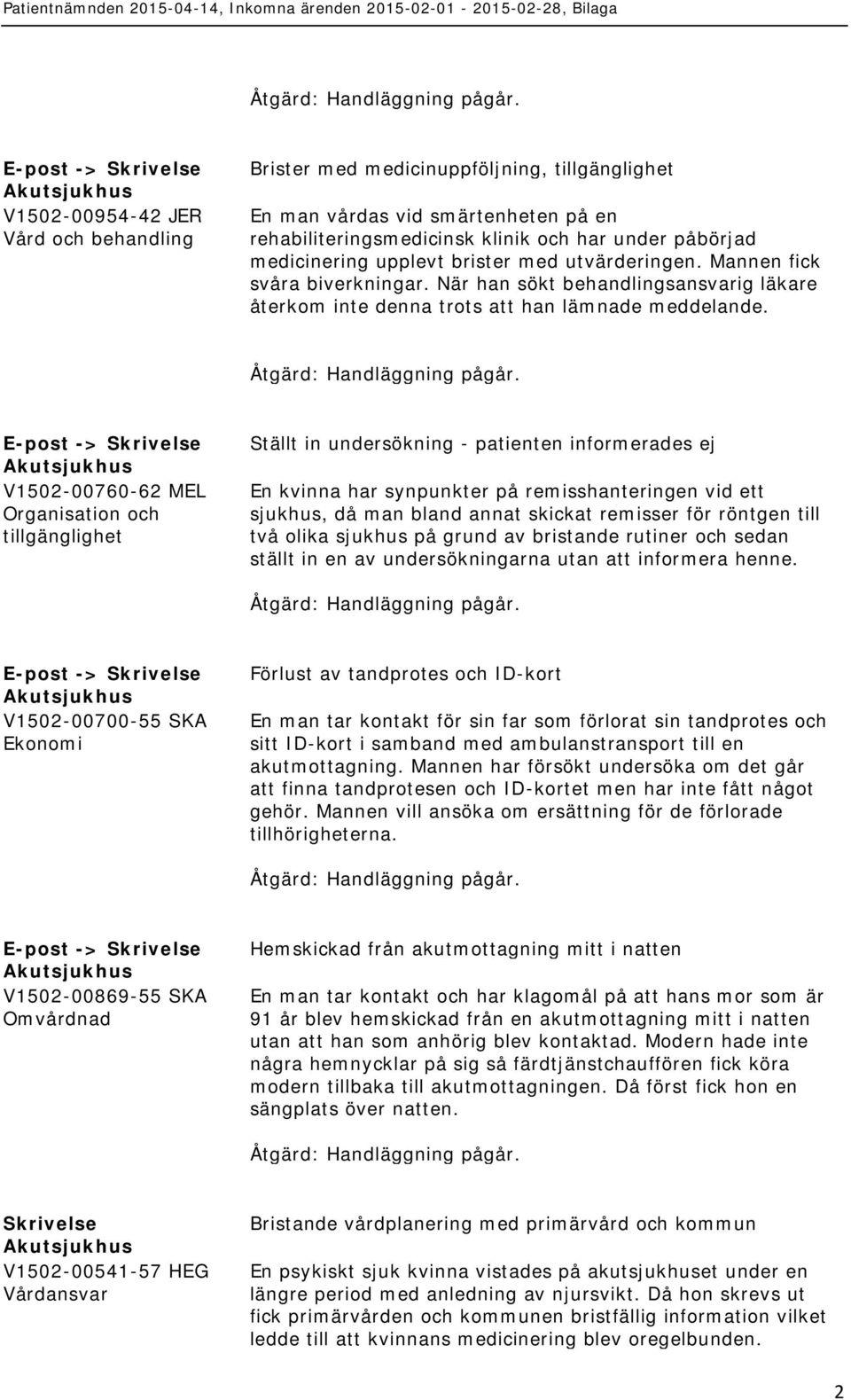 -> V1502-00760-62 MEL Organisation och tillgänglighet Ställt in undersökning - patienten informerades ej En kvinna har synpunkter på remisshanteringen vid ett sjukhus, då man bland annat skickat