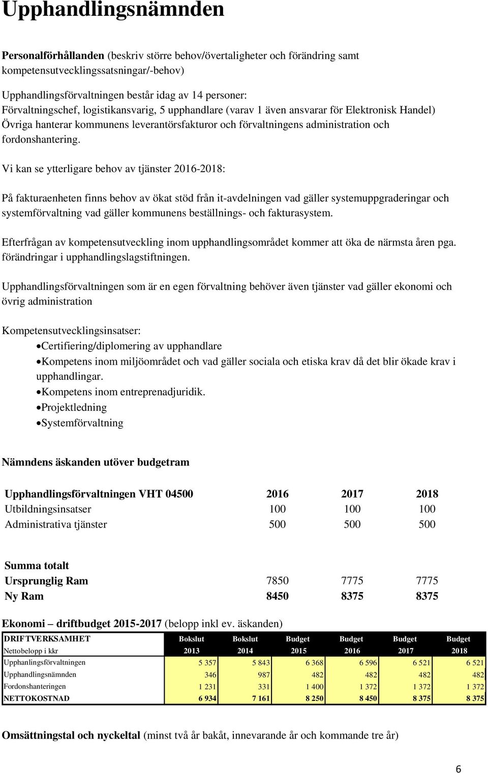 Vi kan se ytterligare behov av tjänster 2016-2018: På fakturaenheten finns behov av ökat stöd från it-avdelningen vad gäller systemuppgraderingar och systemförvaltning vad gäller kommunens