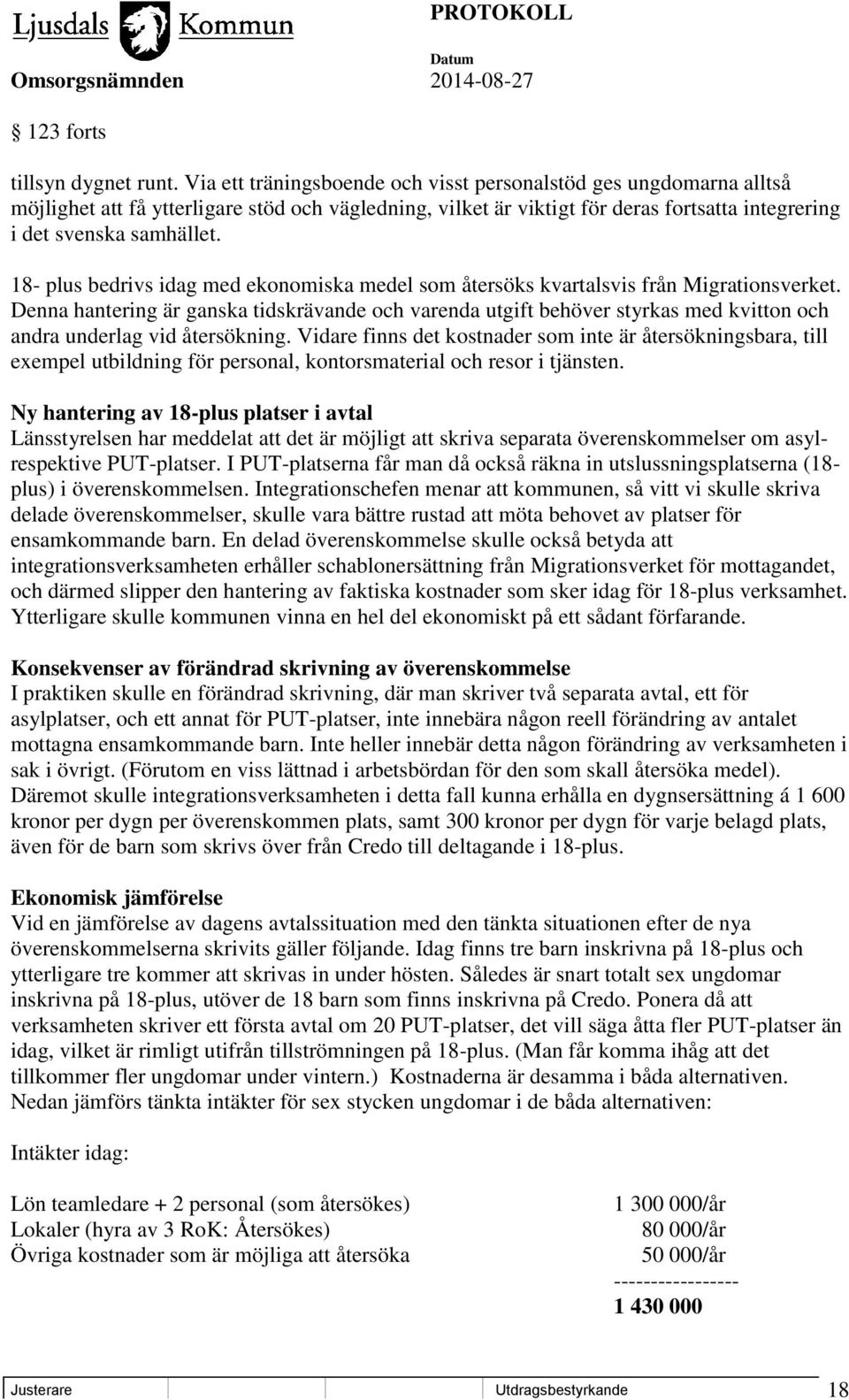 18- plus bedrivs idag med ekonomiska medel som återsöks kvartalsvis från Migrationsverket.