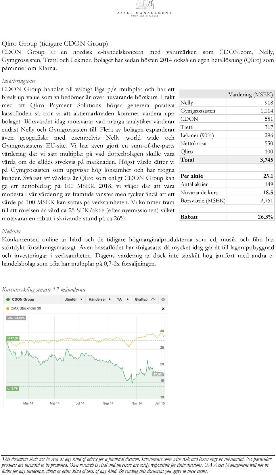 Investeringscase CDON Group handlas till väldigt låga p/s multiplar och har ett break up value som vi bedömer är över nuvarande börskurs.