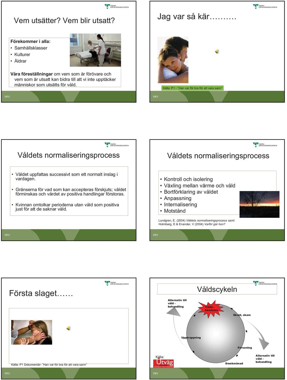 Källa: P1 - Han var för bra för att vara sann Våldets normaliseringsprocess Våldets normaliseringsprocess Våldet uppfattas successivt som ett normalt inslag i vardagen.