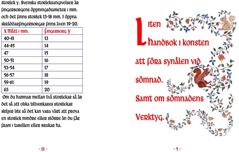 FINGERBORG Y 40-41 13 44-45 14 47 15 50-51 16 53-54 17 56-57 18 59-61 19 63 20 OM DU HAMNAR MELLAN TVÅ STORLEKAR SÅ ÄR DET SÅ ATT